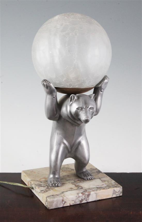 An Art Deco style spelter figural bear lamp, 35.5cm